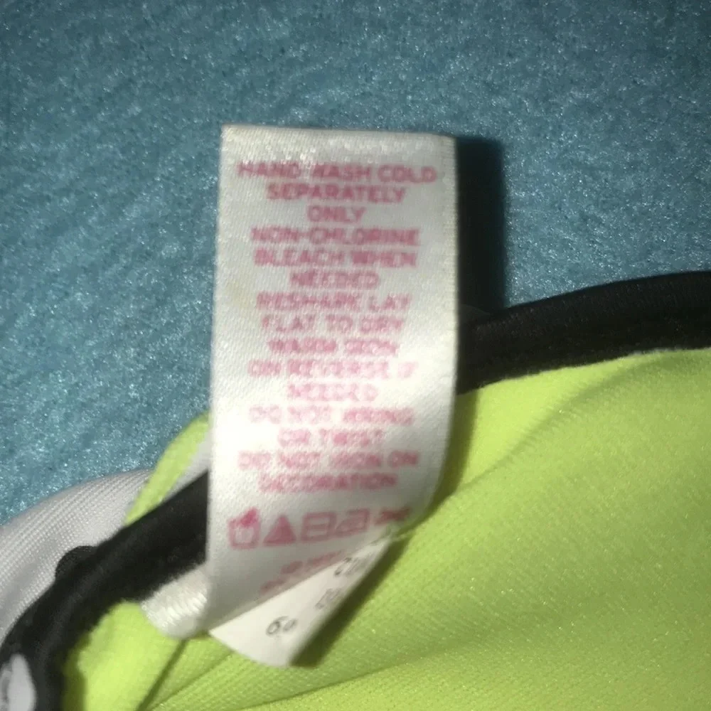 JUSTICE Swim top black  white and neon green polka dots size 14